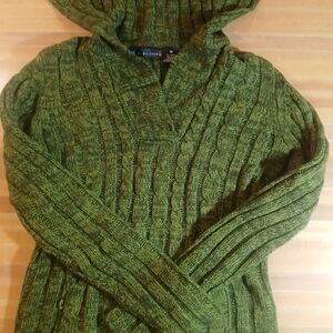 Allison Brittney Green Cable Knit Hooded Sweater‎